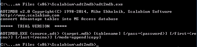 Command line (console) mode for adt2mdb