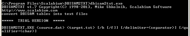 Command line (console) mode for dbisam2txt