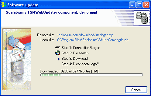 Status dialog for TSMWebUpdater component